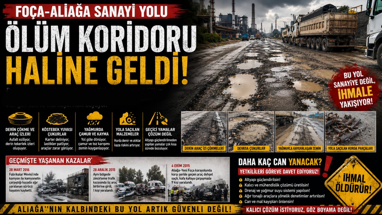 Foça-Aliağa Sanayi Yolu Alarm Veriyor